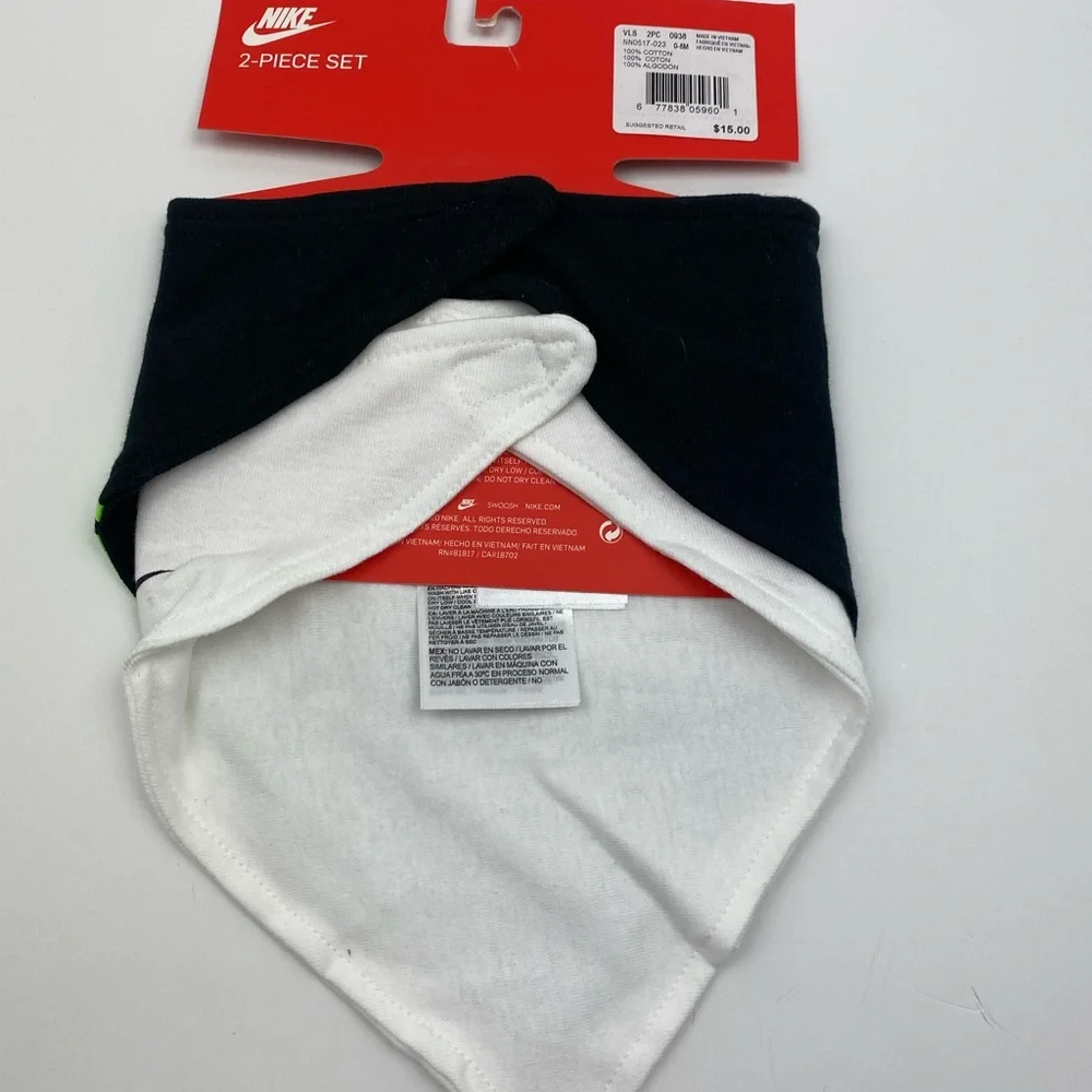 Baby Boy Smiley Face Bandana Bibs Nike (2-pack) Black & White 100% Cotton NWT